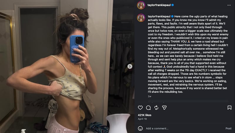 Taylor Frankie Paul shares a series of mirror photos and a mental health update in an April 19 Instagram post.