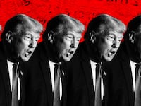 A photo illustration of former President Donald Trump yelling.