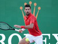 Novak Djokovic of Serbia in action during his semifinal against Casper Ruud of Norway on day 7 of the Rolex Monte-Carlo Masters