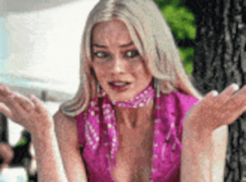 Gif of Margot Robbie crying in Barbie