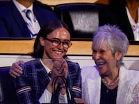 Elle Emhoff being hugged by her grandmother