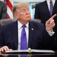 President Donald Trump answers reporters' questions during an announcement in the Oval Office at the White House on September 28, 2026.