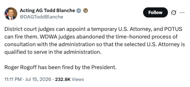 Todd Blanche's statement on X.com.
