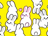 A photo illustration of cartoon bunny rabbits with one in the middle with a heart over her head.