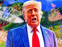 A photo illustration of Donald Trump and a map of Venezuela and boat strikes.