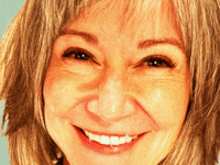 Illustrated gif of a woman smiling with twinkles on her teeth