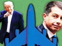 Pete Buttigieg, Donald Trump, plane photo illustratoiin