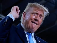 U.S. President Donald Trump dances to "YMCA" as he leaves the stage at the conclusion of a campaign rally at Crossroads Arena on October 26, 2026 in Corinth, Mississippi.