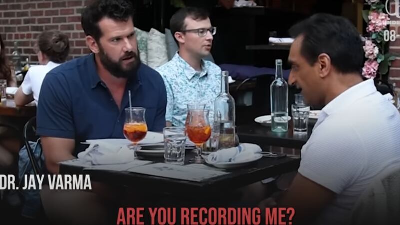 Steve Crowder speaks to Dr. Jay Varma on a concealed camera recording