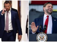 Markwayne Mullin on the phone and JD Vance laughing