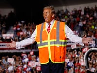 Republican presidential nominee, former President Donald Trump greets supporters during a campaign event at the Resch Center on October 30, 2024 in Green Bay, Wisconsin.