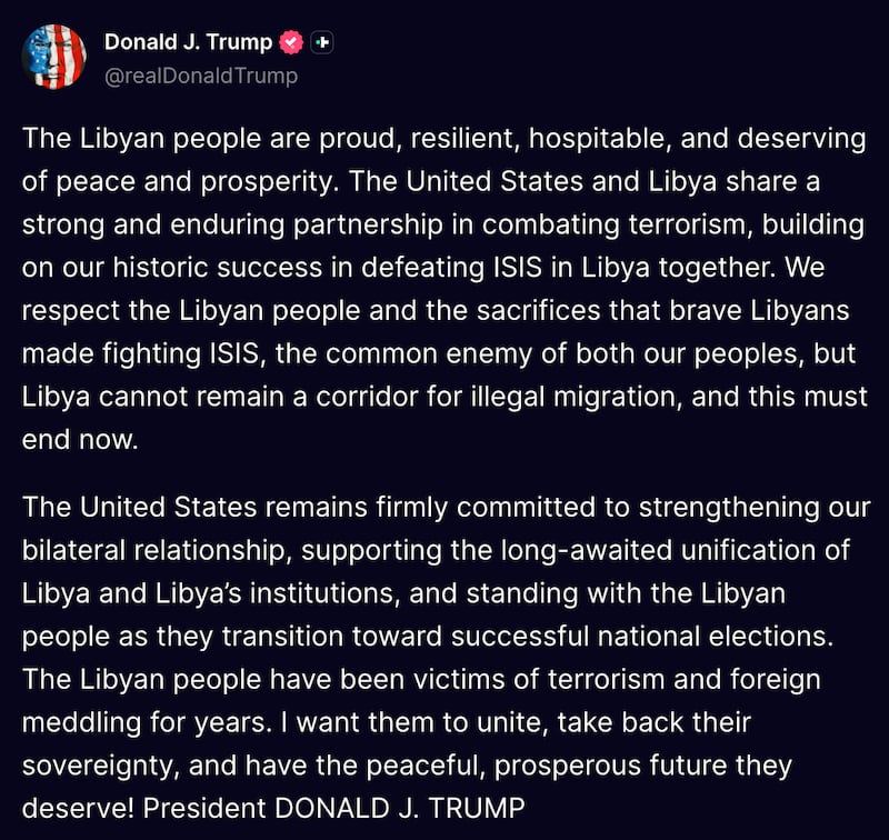 Trump Truth Social post