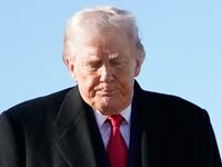 U.S. President Donald Trump prepares to board Air Force One at Pope Army Airfield after a visit to the Fort Bragg U.S.