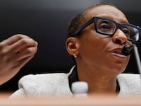 A photo of Harvard University President Claudine Gay testifying before Congress on Dec. 5.