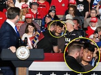 Vice President JD Vance watches as a person is removed, as he delivers remarks at a campaign rally at Hyder Warehouse on October 19, 2026 in Hendersonville, North Carolina.