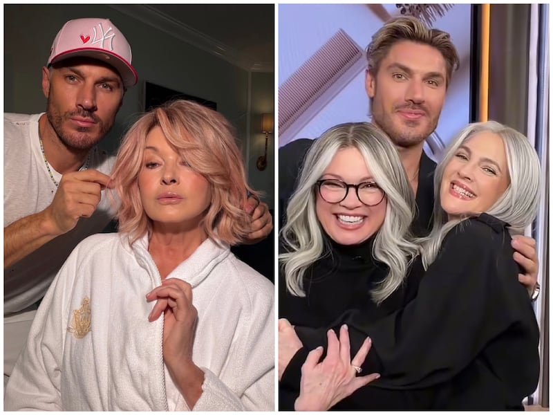 Chris Appleton has created hair transformations for many A-listers. Pictured here together with his clients Martha Stewart, Valerie Bertinelli, and Drew Barrymore.