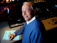 Producer Peter Lassally is photographed at CBS Television City in Los Angeles, CA on February 19, 2013. Lassally produced the late night shows of Johnny Carson, David Letterman, Craig Ferguson and Arthur Godfrey. (Photo by Liz O. Baylen/Los Angeles Times via Getty Images)
