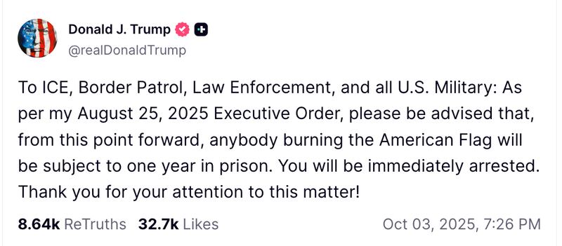 Trump's Flag Burning Truth Social post
