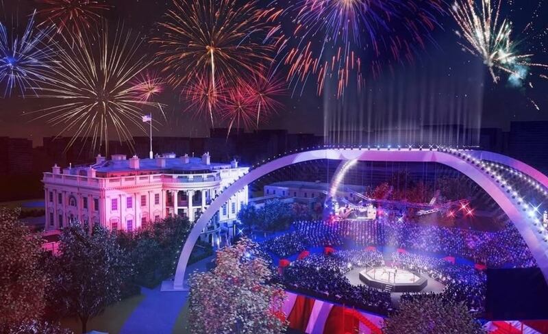 Artist's impression of a UFC fight on White House grounds.