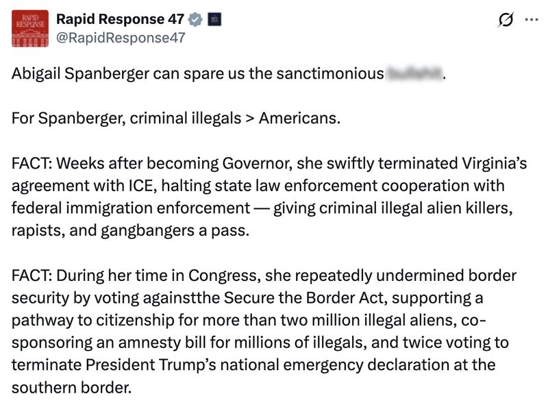 Rapid Response 47 post about Abigail Spanberger