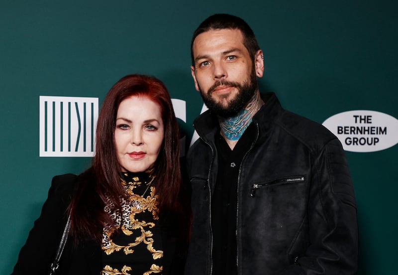 Priscilla Presley and her son, Navarone Garibaldi, attend Last Chance for Animals' 40th Anniversary Gala at New York Backlot of Paramount Studios in Los Angeles, October 19, 2024.