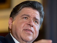 Gov. JB Pritzker answers questions at the Illinois State Capitol in Springfield. (Brian Cassella/Chicago Tribune/Tribune News Service via Getty Images)