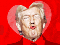 Donald Trump winks as he puckers up for a kiss.