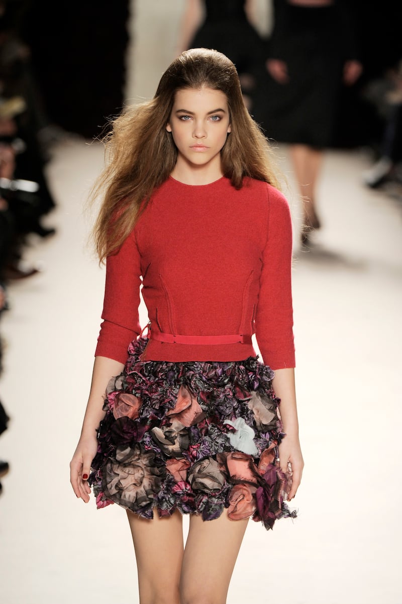 A model on the runway at Nina Ricci's fall 2010 show. Designed by Peter Copping.