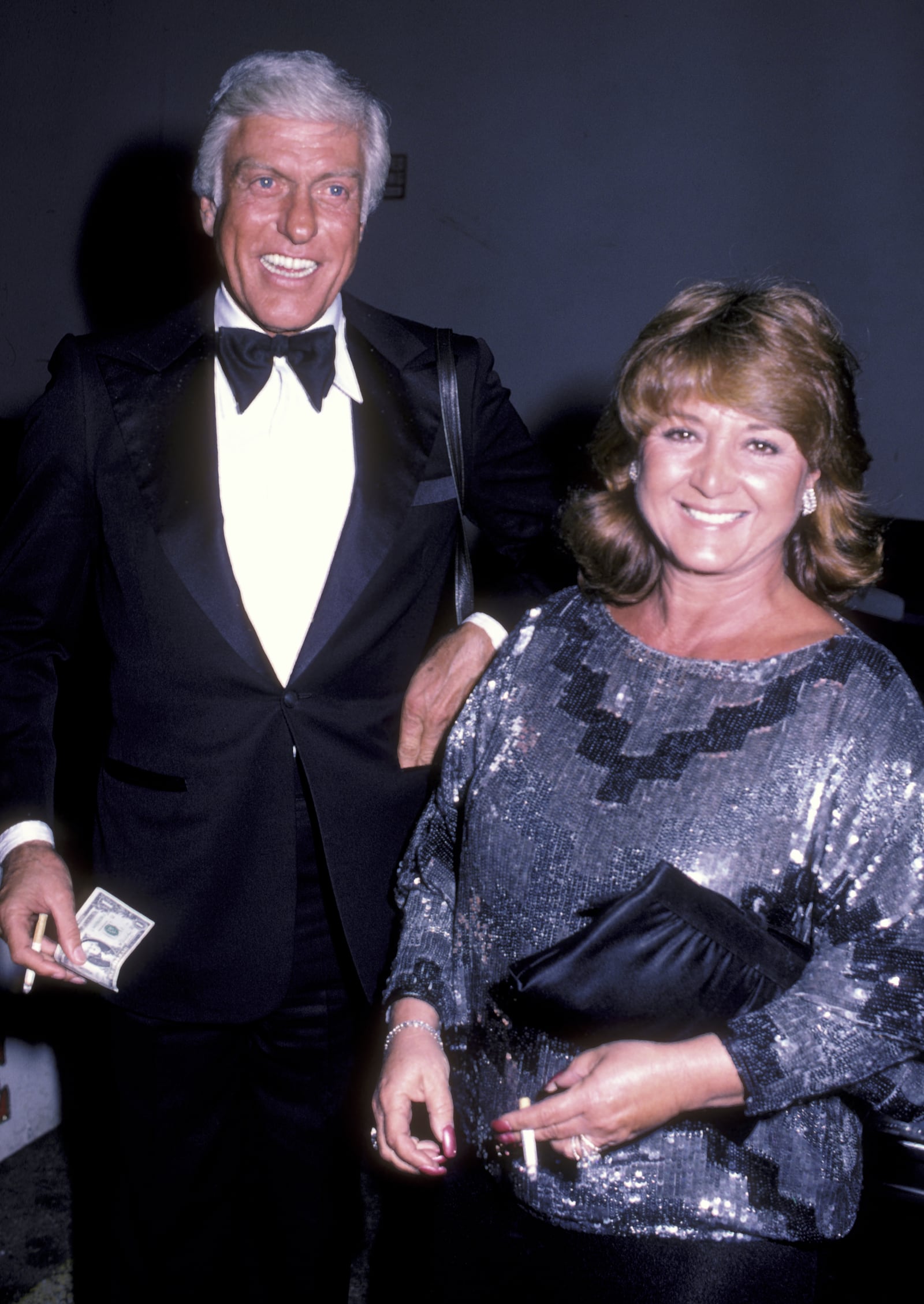 Actor Dick Van Dyke and Michelle Triola attend the 15th Annual Los Angeles Drama Critics Circle Awards on April 2, 1984, in Los Angeles, California.