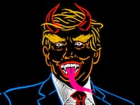 Illustration of Donald Trump with devil horns and a devil tongue