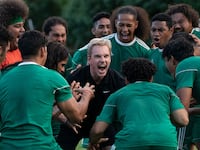 Michael Fassbender in the new Taika Waititi film Next Goal Wins.