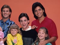 UNITED STATES - SEPTEMBER 22: FULL HOUSE - "Our Very First Show" - Pilot - Season One - Cast gallery - 9/22/87, Bob Saget (centert) played widower Danny Tanner, the father of three girls, from left: Michelle (played by twins Mary Kate/ Ashley Olsen), Stephanie (Jodie Sweetin) and D.J. (Candace Cameron), who had his