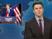 SNL's Colin Jost struggles to keep a straight face while talking about Donald Trump’s latest speech.