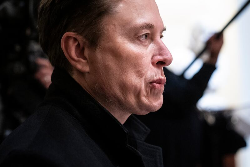 Washington, DC - April 10 : Elon Musk listens as President Donald J Trump speaks during a cabinet meeting at the White House on Thursday, April 10, 2025 in Washington, DC. (Photo by Jabin Botsford/The Washington Post via Getty Images)