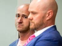 Joseph David Emerson, 44, an Alaska Airlines pilot who was riding in the cockpit “jump seat” and is accused of trying to disable the engines of a Horizon Air jet, appears in Multnomah County court in Portland, Oregon, U.S. October 24, 2023.