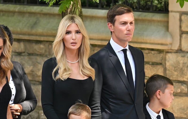 NEW YORK, NEW YORK - JULY 20: Ivanka Trump and Jared Kushner are seen at the funeral of Ivana Trump on July 20, 2022 in New York City. (Photo by James Devaney/GC Images)