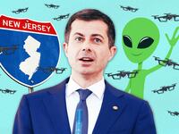 Pete Buttigieg, NJ road sign, drones, and an alien.