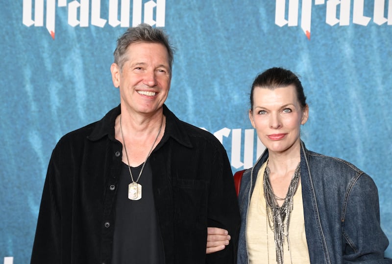 Director Paul W.S. Anderson and actress Milla Jovovich at the premiere of "Dracula" on February 3, 2026.