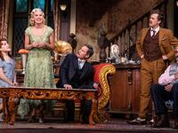 Dana Steingold, Laura Bell Bundy, Eric McCormack, Alex Moffat, and Nehal Joshi perform in The Cottage.