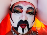 A reveler with the Los Angeles Sisters of Perpetual Indulgence participates during the 43rd annual L.A. LGBT Pride Parade in West Hollywood, California.