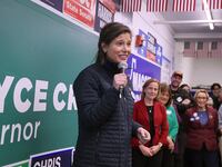 Manchester, NH - November 4: 2nd Congressional District Nominee Maggie Goodlander at a campaign event at the Manchester field office of the New Hampshire Democratic coordinated campaign. (Photo by Suzanne Kreiter/The Boston Globe via Getty Images)
