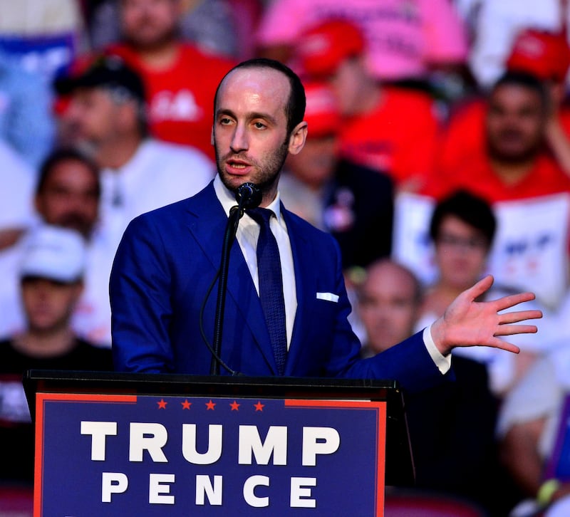 SUNRISE, FL - AUGUST 10: Stephen Miller speaks during Donald J. Trump campaign event at the BB&T Center on August 10, 2016 in Fort Lauderdale, Florida. (Photo by Johnny Louis/WireImage)