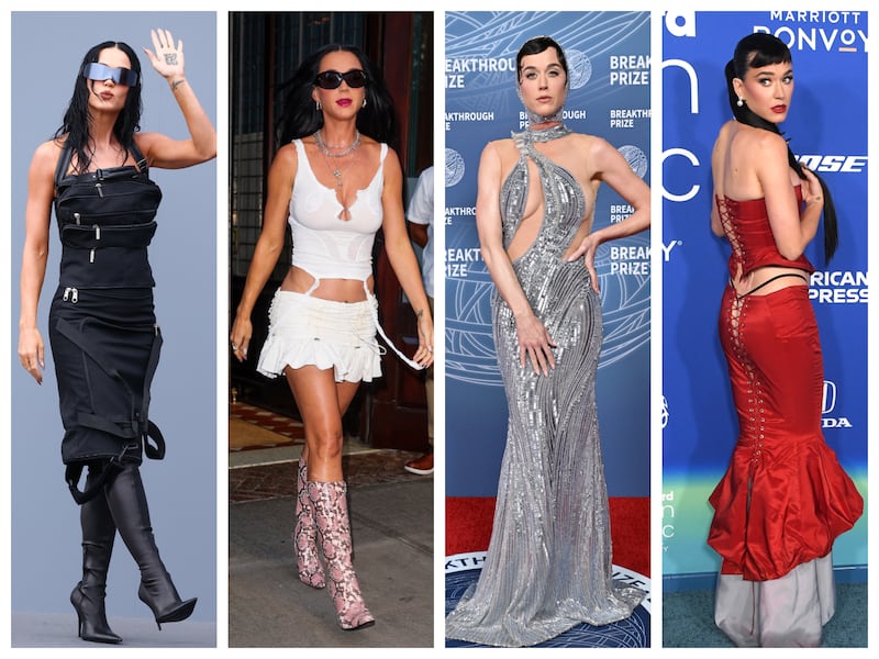 Katy Perry's typical style, as shown in outfits worn by the singer on the street and on the red carpet between fall 2024 and spring 2025.