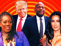 A photo illustration of Topeka Sam, Donald Trump, Carlos Watson, and Kim Kardashian.
