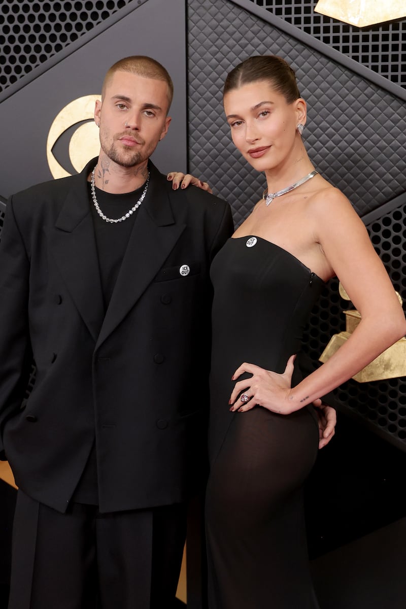 Hailey Bieber is married to pop star Justin Bieber. Pictured here together at the 68th Grammy Awards in February 2026 in Los Angeles, California.