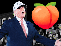 An animated GIF of Donald Trump and a shaking peach emoji.