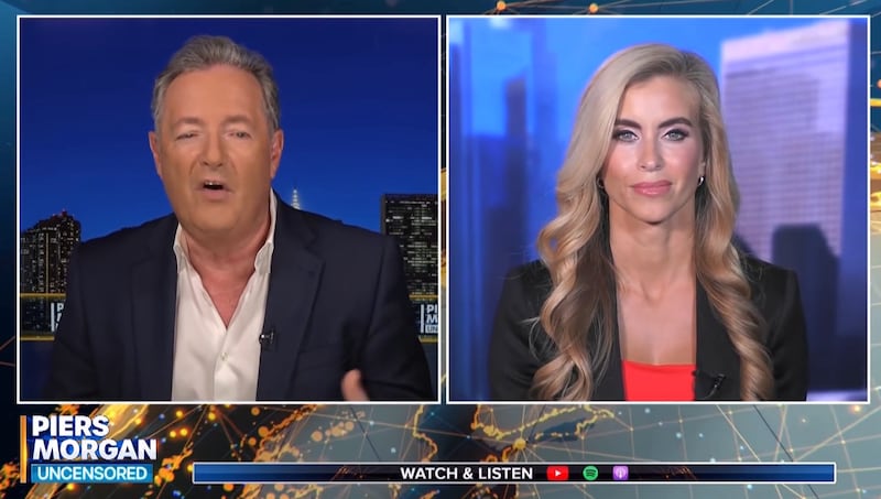 Katie Zacharia stays frosty under Piers Morgan’s questioning.