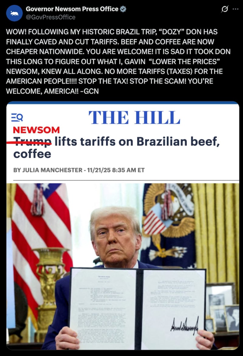 Newsom trolls Trump