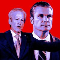 A photo illustration of former Sen. Norm Coleman and Pete Hegseth.