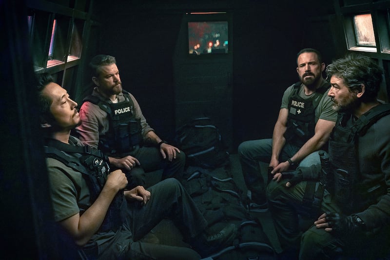 Ben Affleck, Matt Damon, Kyle Chandler, and Steven Yeun in The Rip.